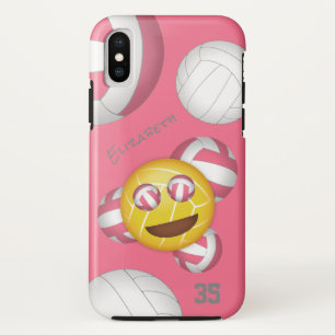 cute smiling personalised girls' emoji volleyball iPhone x case