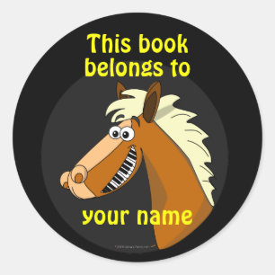 Cute Smiling Piano Horse Kids Custom Bookplates Classic Round Sticker