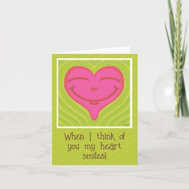 Cute Smiling Pink Heart Valentines Day Holiday Card (Front)