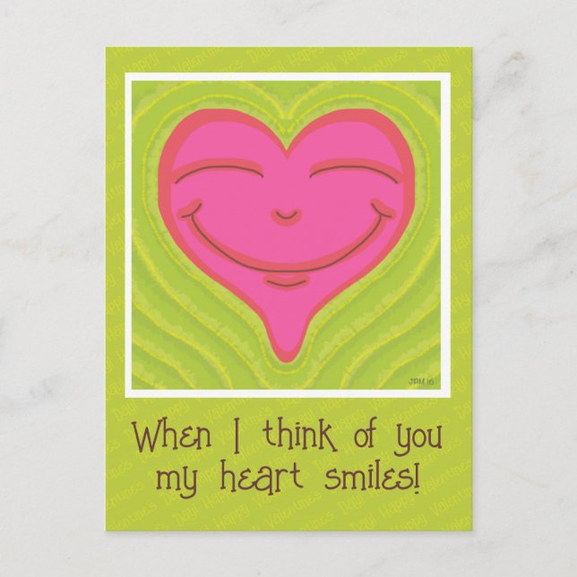 Cute Smiling Pink Heart Valentines Day Holiday Postcard (Front)