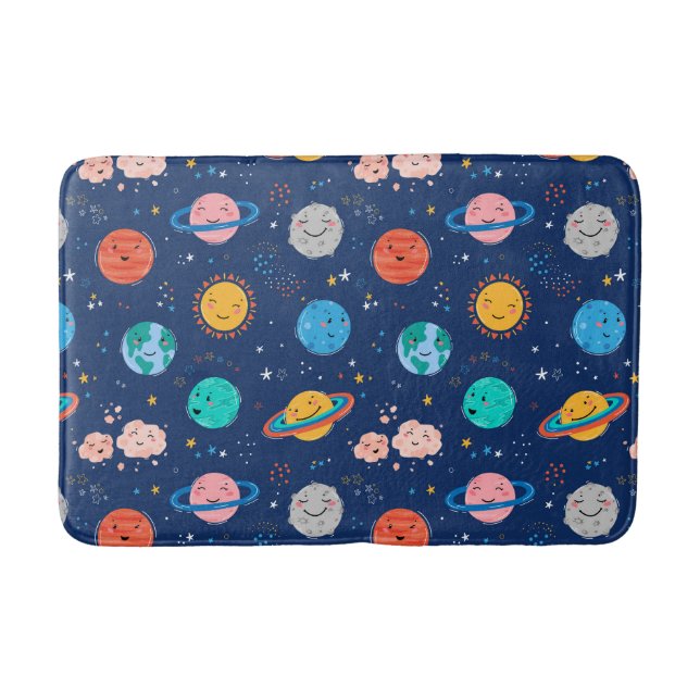 Cute Smiling Planet Pattern Bath Mat (Front)