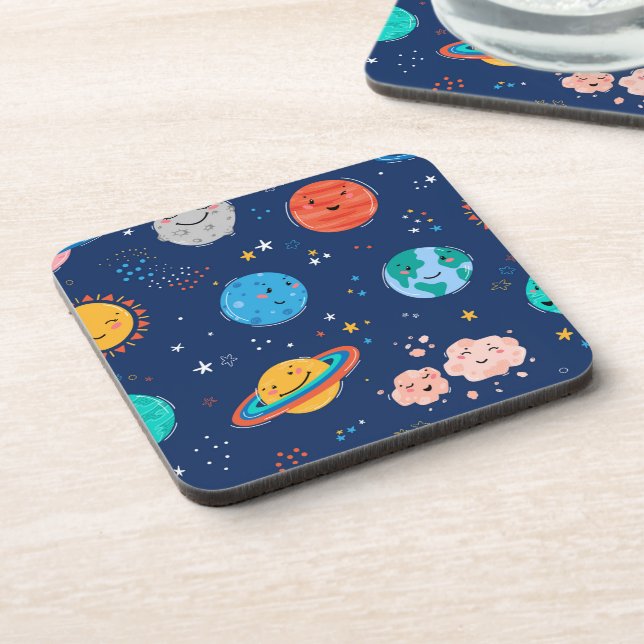 Cute Smiling Planet Pattern Coaster (Left Side)