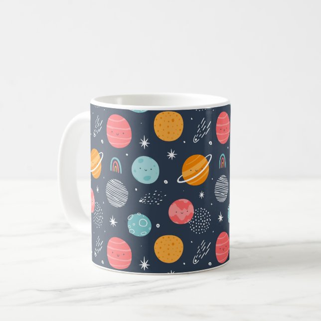 Cute Smiling Planet Pattern Coffee Mug (Front Left)