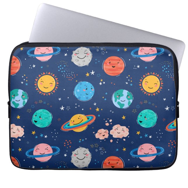 Cute Smiling Planet Pattern Laptop Sleeve (Front)