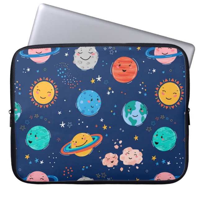 Cute Smiling Planet Pattern Laptop Sleeve (Front)