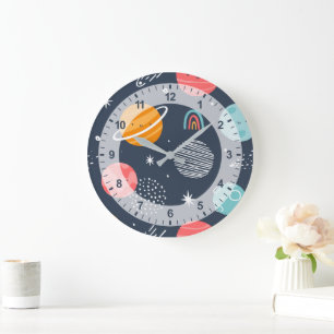 Cute Smiling Planet Pattern Large Clock