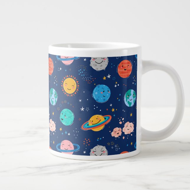 Cute Smiling Planet Pattern Large Coffee Mug (Right)