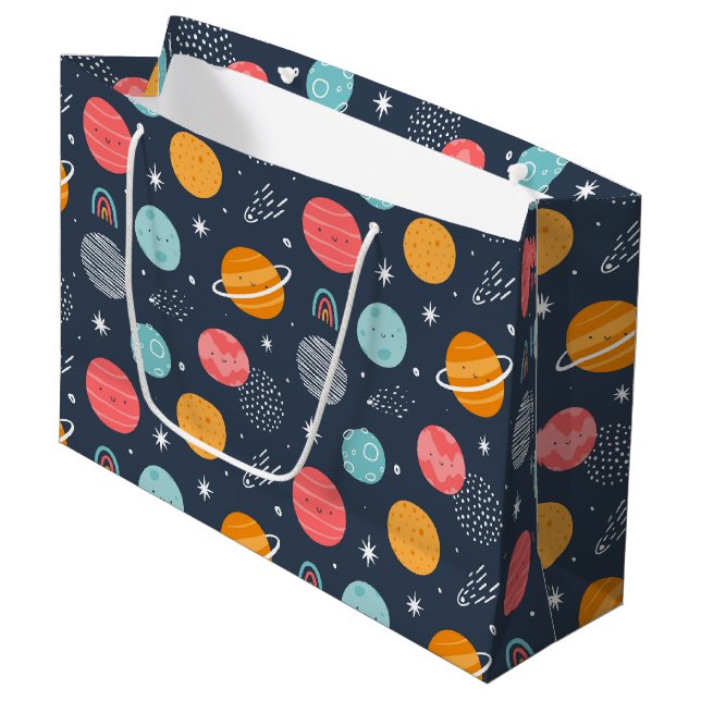 Cute Smiling Planet Pattern Large Gift Bag (Front Angled)