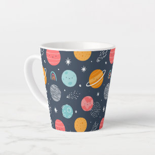 Cute Smiling Planet Pattern Latte Mug