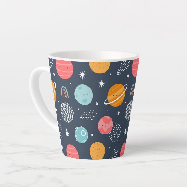 Cute Smiling Planet Pattern Latte Mug (Left Angle)
