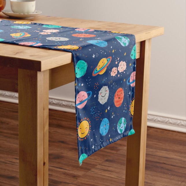 Cute Smiling Planet Pattern Medium Table Runner (In Situ)