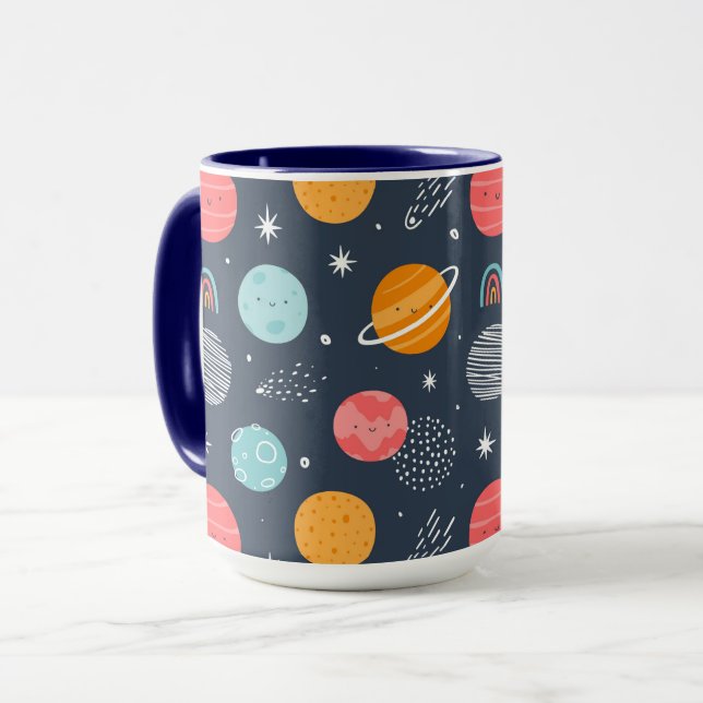 Cute Smiling Planet Pattern Mug (Front Left)