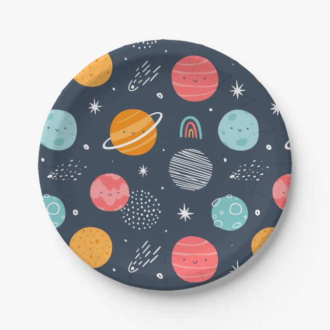 Cute Smiling Planet Pattern Paper Plate (Front)