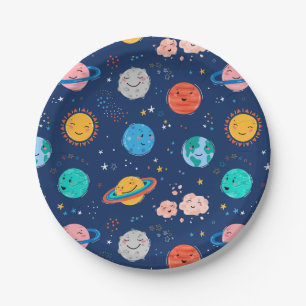 Cute Smiling Planet Pattern Paper Plate