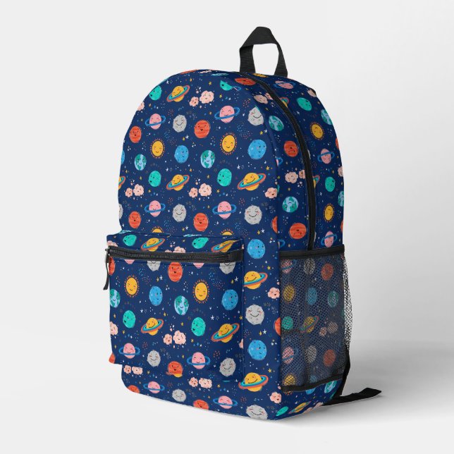 Cute Smiling Planet Pattern Printed Backpack (Back Corner Right)