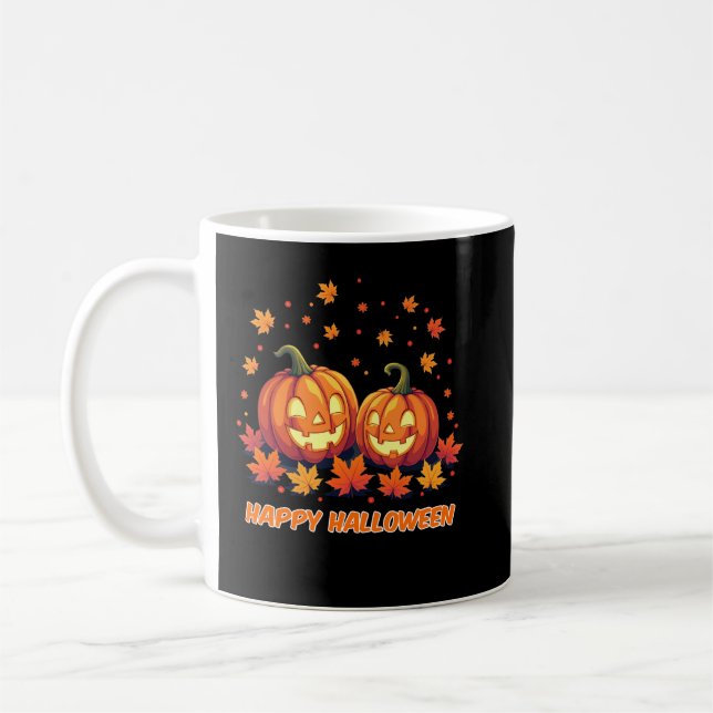 Cute Smiling Pumpkin Fall Halloween Tee Coffee Mug (Left)