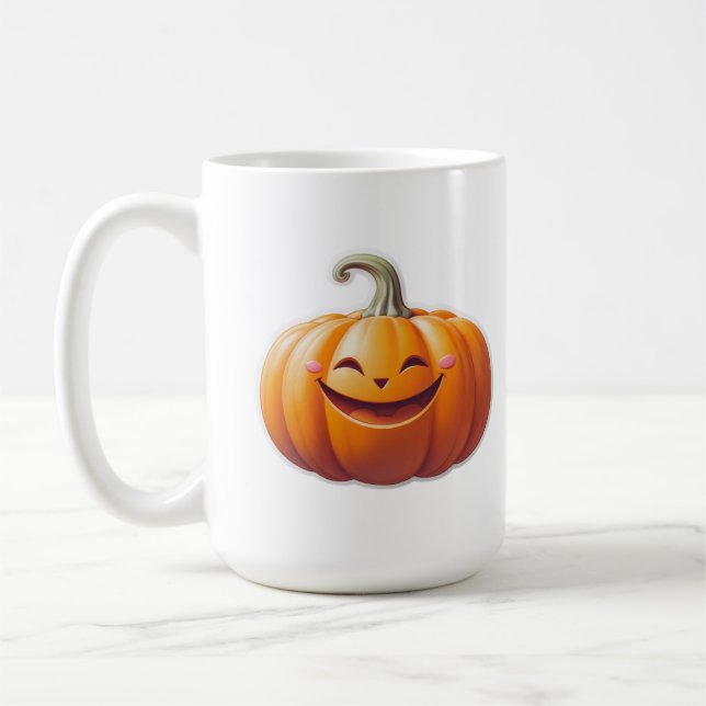 Cute Smiling Pumpkin – Fun Fall Character Coffee Mug (Left)