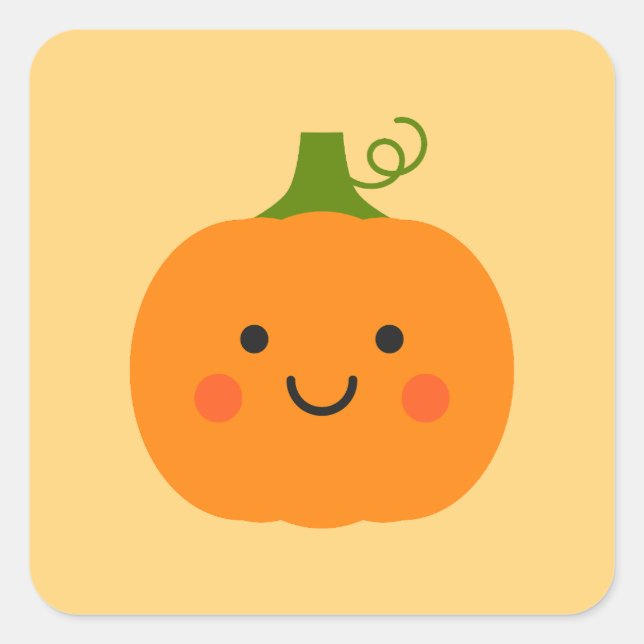 Cute smiling pumpkin illustration square sticker (Front)