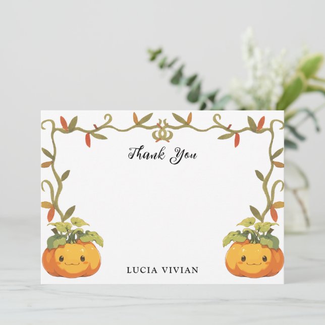 Cute Smiling Pumpkin Land Thank You Card (Standing Front)