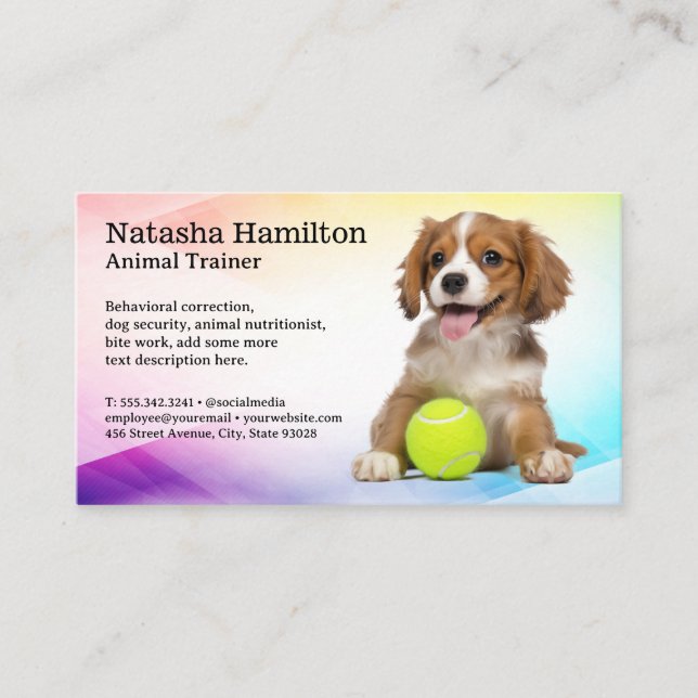 Cute Smiling Puppy with Tennis Ball Business Card (Front)