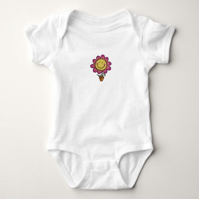 Cute smiling purple daisy baby bodysuit (Front)