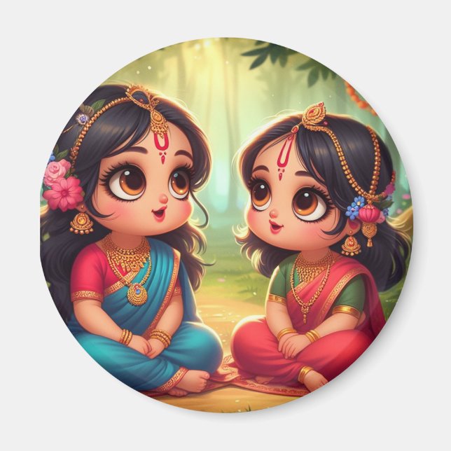 Cute Smiling Radha Rani with Friend Magnet (Front)