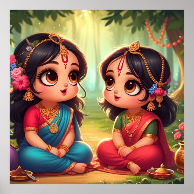 Cute Smiling Radha Rani with Friend Notebook Poster (Front)