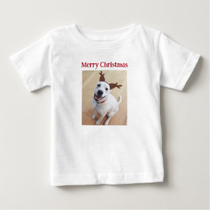 Cute Smiling Reindeer Puppy Dog Christmas Baby T-Shirt