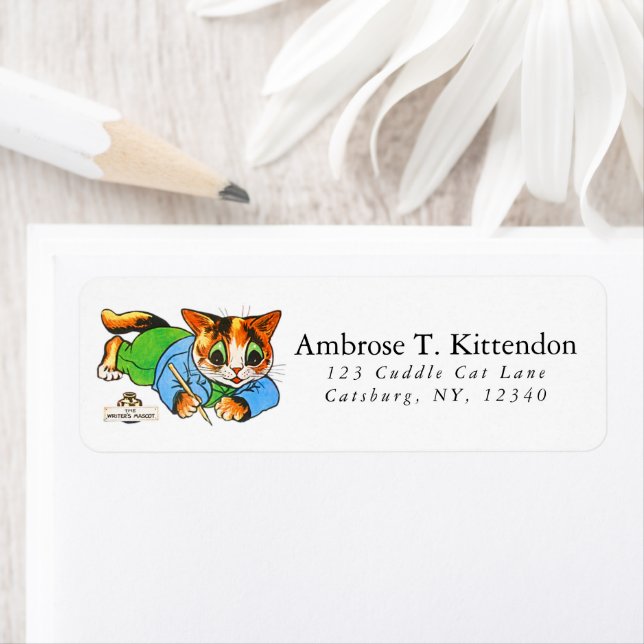 Cute Smiling Retro 1930 Cartoon Cat Writers Mascot (Insitu)