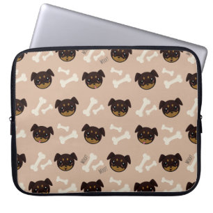 Cute Smiling Rottweiler Puppy & Bones Pattern Laptop Sleeve