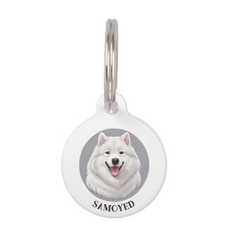 Cute Smiling Samoyed Dog Pet Tag