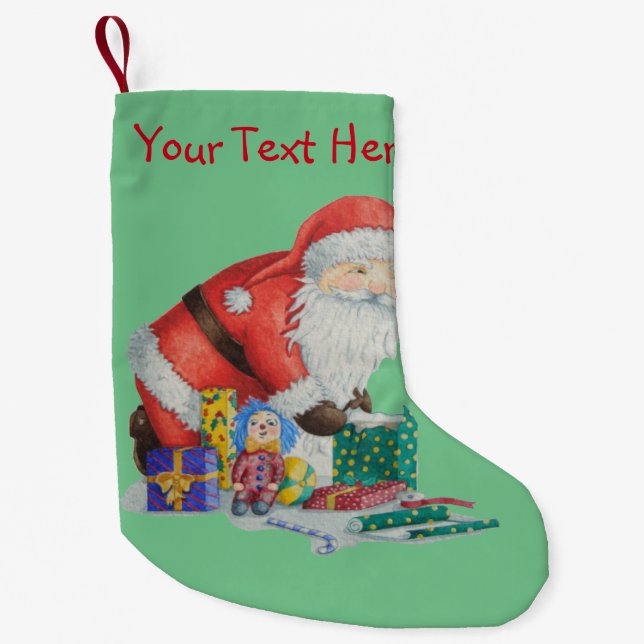 Cute smiling santa getting ready for Christmas Small Christmas Stocking (Front)