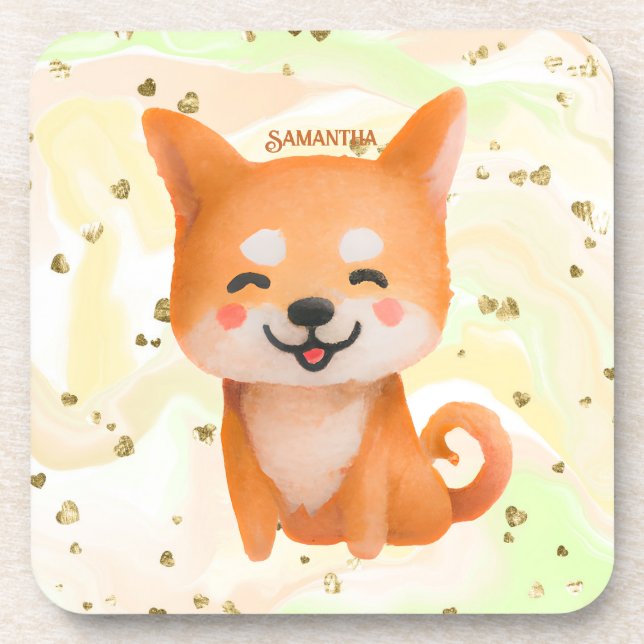 Cute Smiling Shiba Inu Coaster (Front)