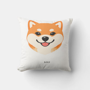 Cute Smiling Shiba Inu Custom Name Accent Cushion