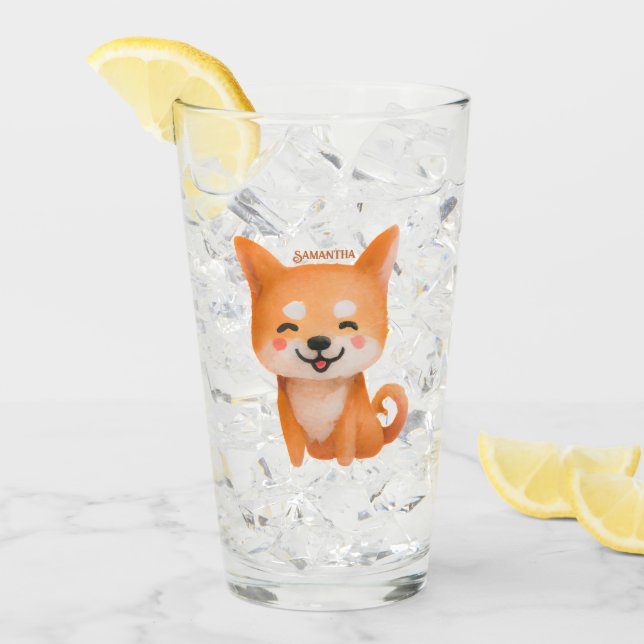 Cute Smiling Shiba Inu Glass (Front Ice)