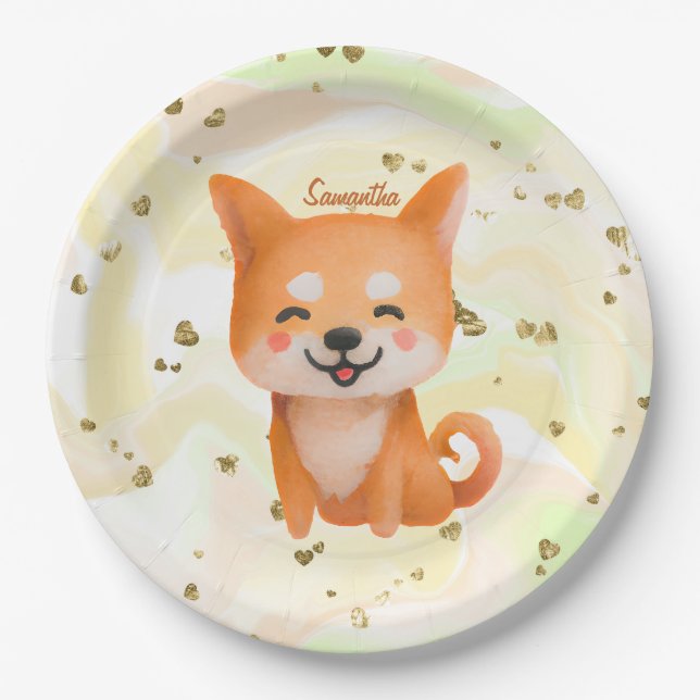 Cute Smiling Shiba Inu Paper Plate (Front)