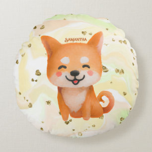 Cute Smiling Shiba Inu Round Cushion