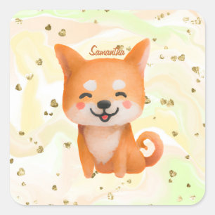 Cute Smiling Shiba Inu Square Sticker