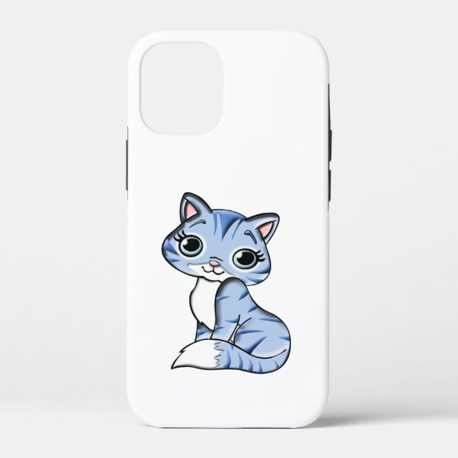 CUTE SMILING SKY BLUE KITTEN WITH BLUE EYES. Case-Mate iPhone CASE (Back)