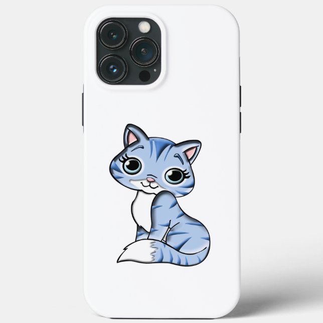 CUTE SMILING SKY BLUE KITTEN WITH BLUE EYES. Case-Mate iPhone CASE (Back)