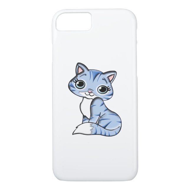 CUTE SMILING SKY BLUE KITTEN WITH BLUE EYES. Case-Mate iPhone CASE (Back)