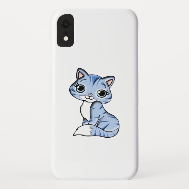 CUTE SMILING SKY BLUE KITTEN WITH BLUE EYES. Case-Mate iPhone CASE (Back)