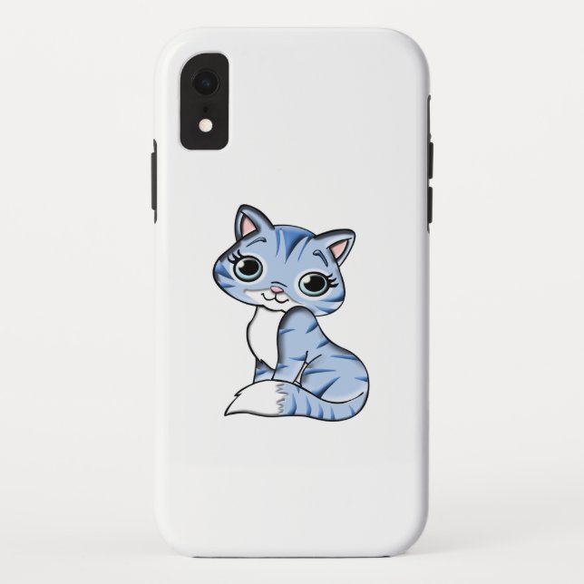 CUTE SMILING SKY BLUE KITTEN WITH BLUE EYES. Case-Mate iPhone CASE (Back)
