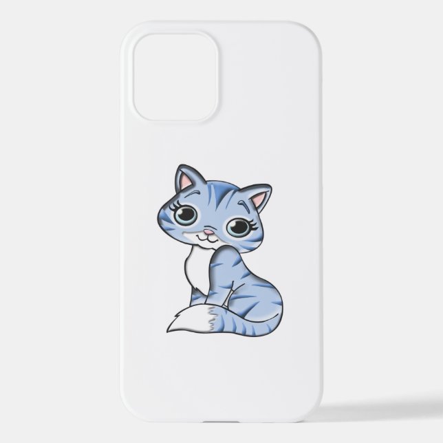 CUTE SMILING SKY BLUE KITTEN WITH BLUE EYES. iPhone CASE (Back)