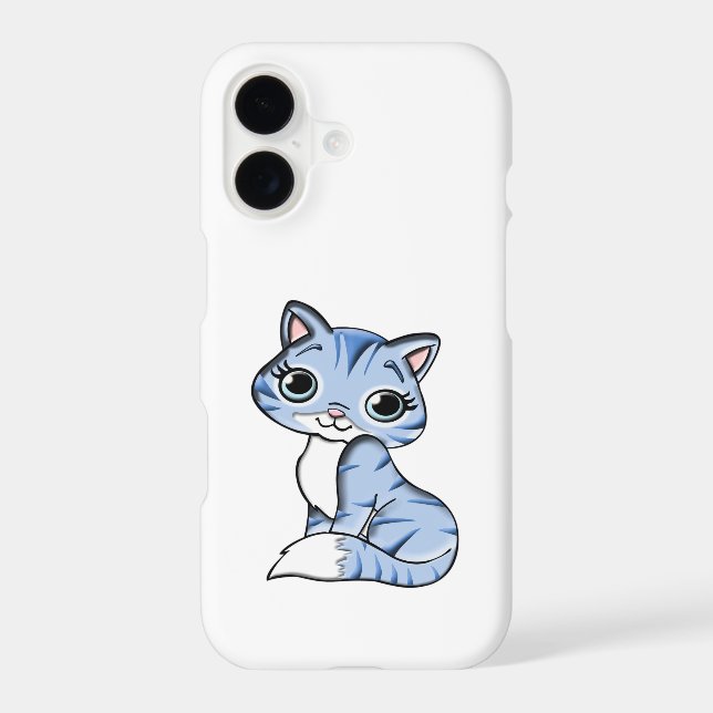CUTE SMILING SKY BLUE KITTEN WITH BLUE EYES. iPhone CASE (Back)