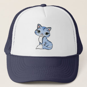 CUTE SMILING SKY BLUE KITTEN WITH BLUE EYES. TRUCKER HAT