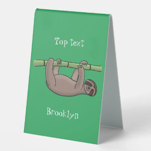 Cute smiling sloth on bamboo cartoon illustration