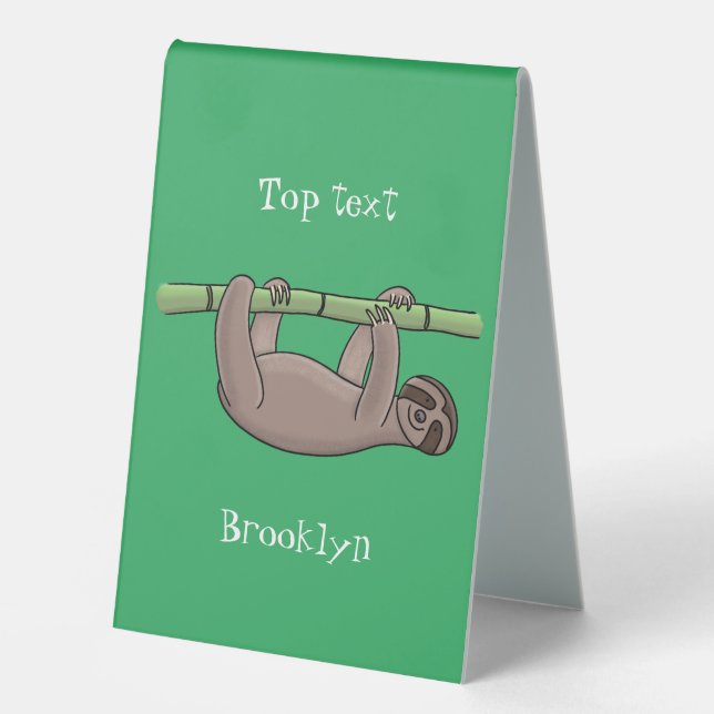 Cute smiling sloth on bamboo cartoon illustration (Front)