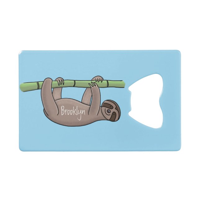 Cute smiling sloth on bamboo cartoon illustration (Front (Horizontal))
