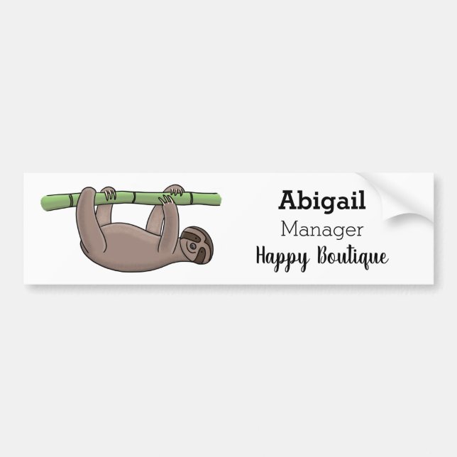 Cute smiling sloth on bamboo cartoon illustration bumper sticker (Front)
